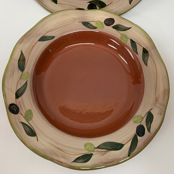 Le Petit Cafe Salad Plate Brown Green Olives 7 7/8" Lot of 2 - Picture 3 of 7